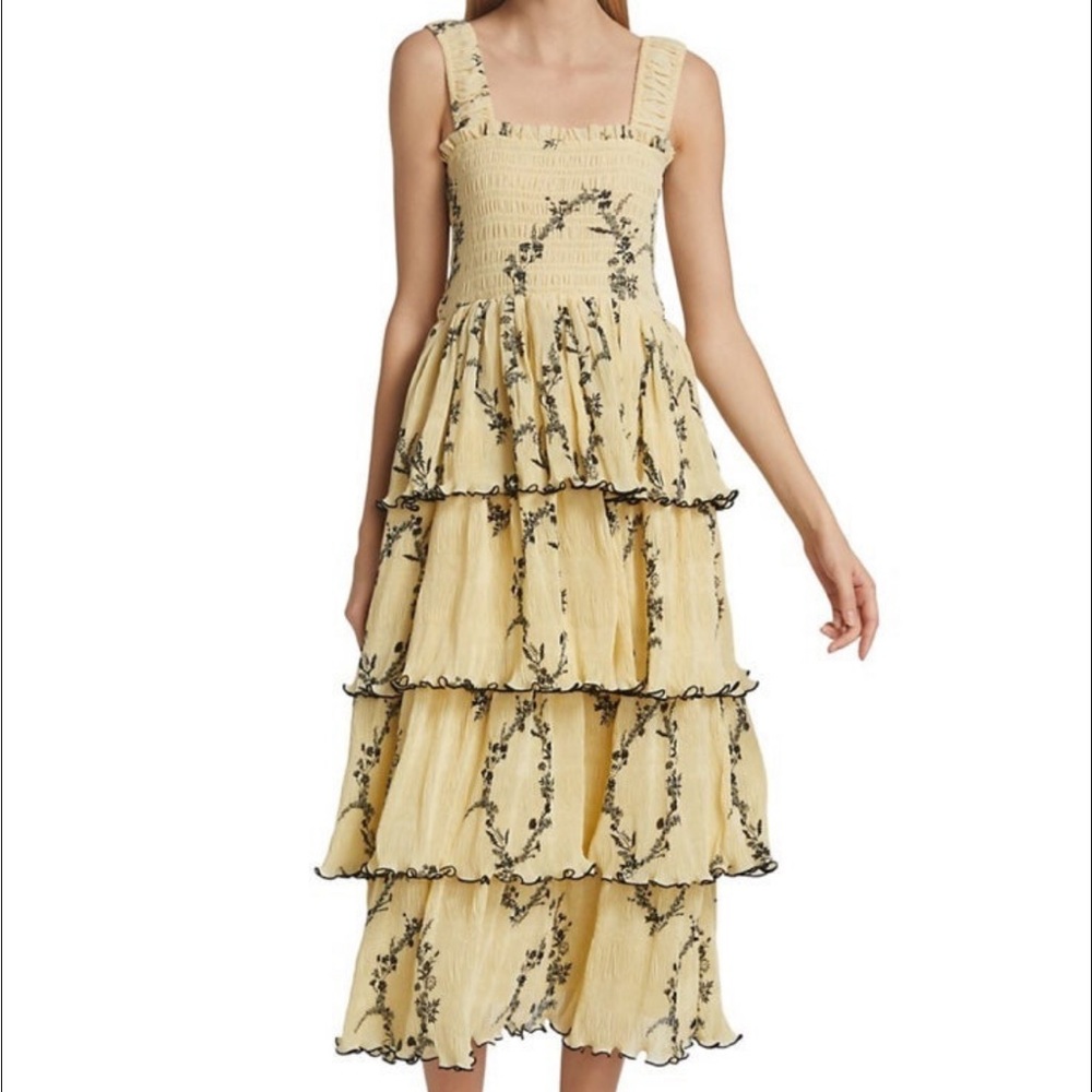 Ganni Floral Georgette Flounce Midi-Dress